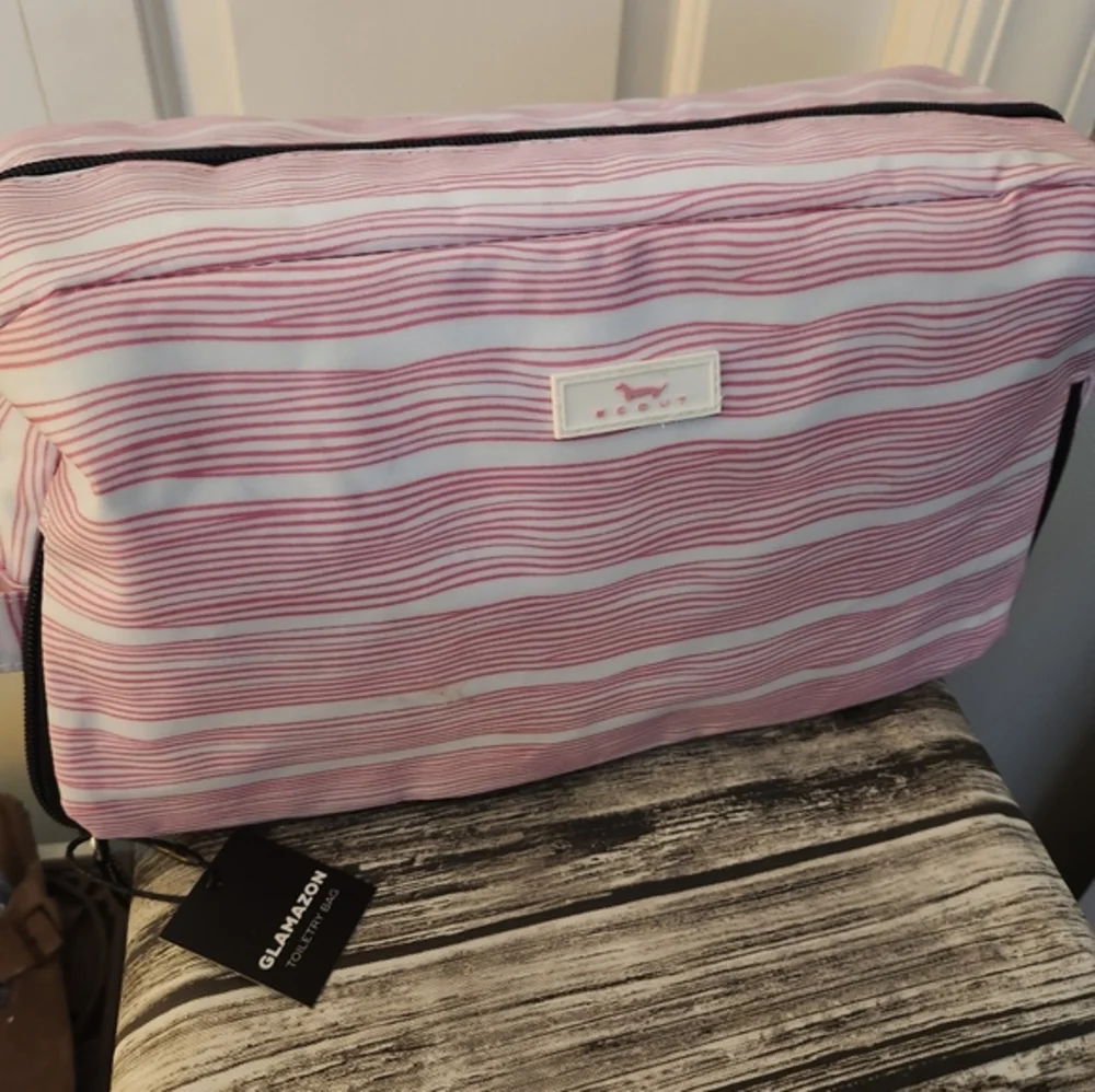 Scout Pink and White Striped Cosmetic Bag